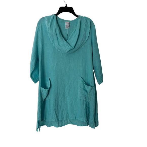 MatchPoint turquoise linen blend cowl neck tunic   L LAGENLOOK beachy minimalist - Picture 3 of 13